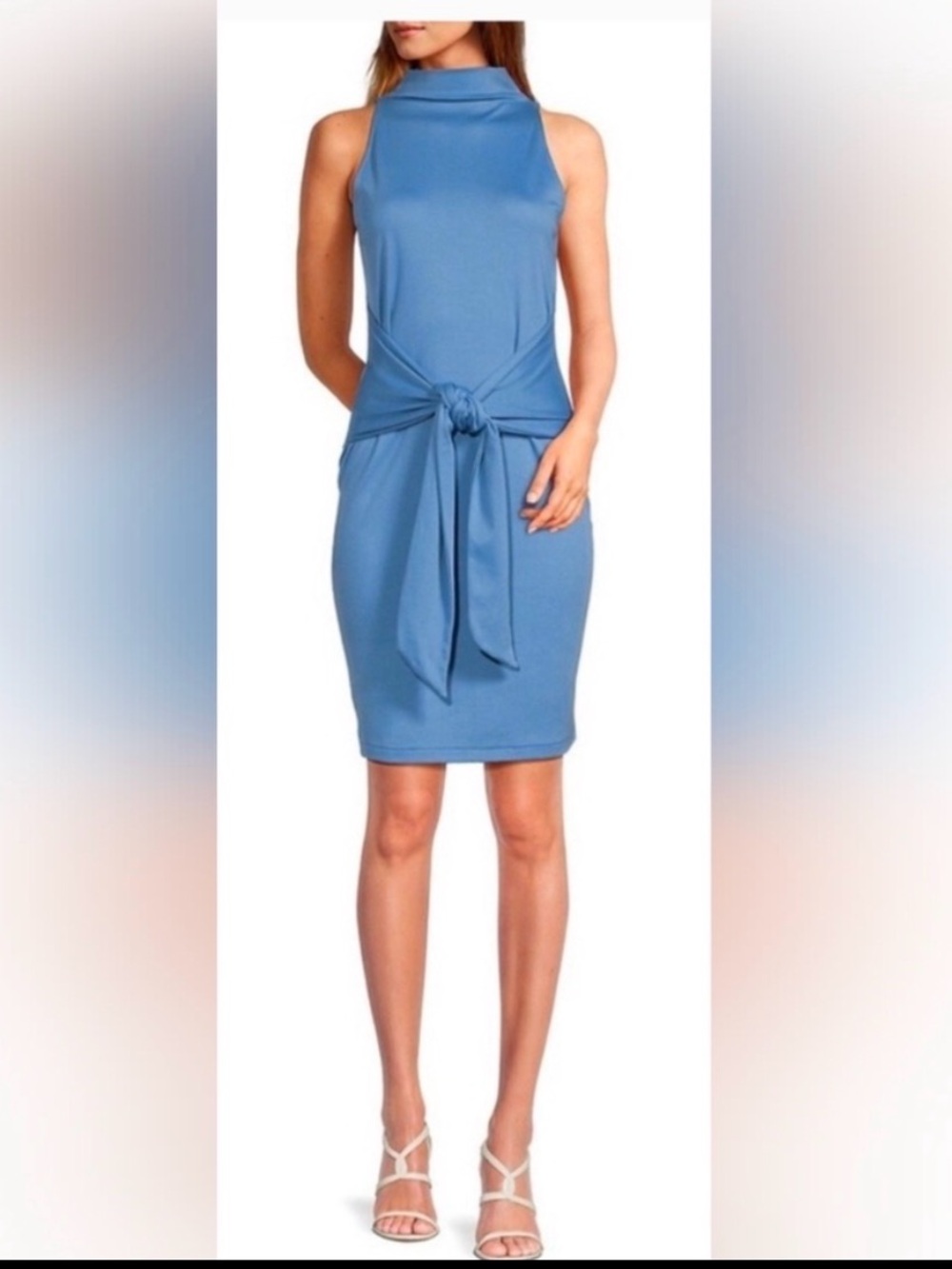 Vince Blue Sleeveless Midi Dress with Front Tie